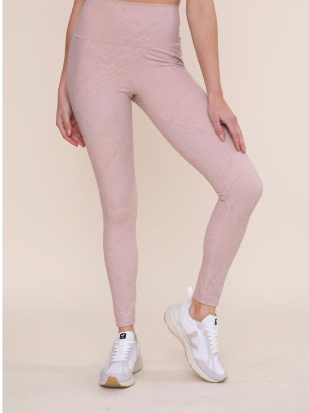 Mono B Chevron-Text High Rise Leggings in Dusty Rose